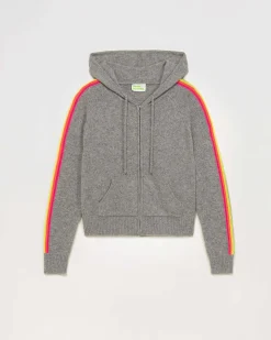 Pull Hoodie Bandes Manches Multicolore Leger