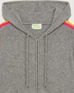 Pull Hoodie Bandes Manches Multicolore Leger