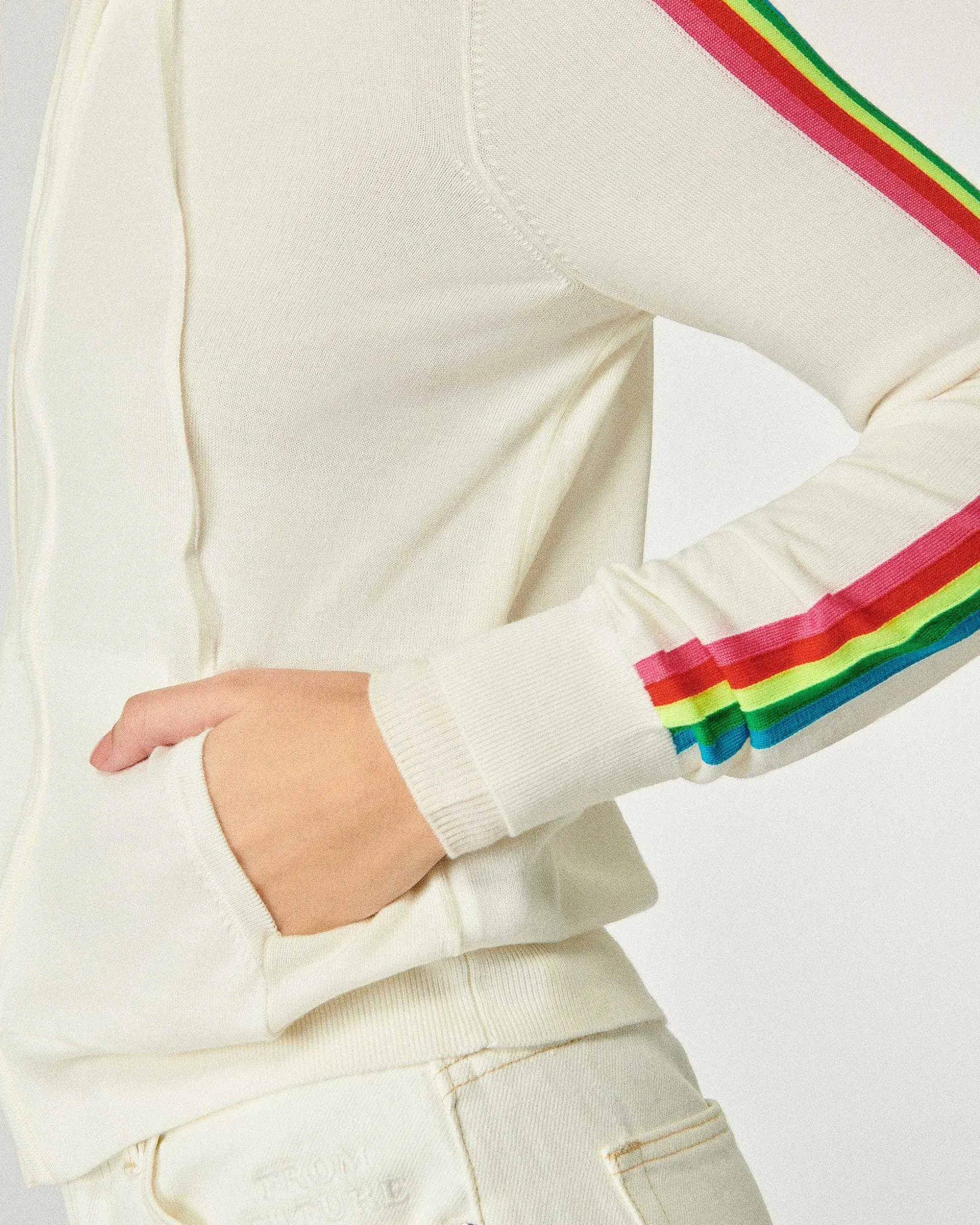 Pull Hoodie Zippe Bande Multicolore