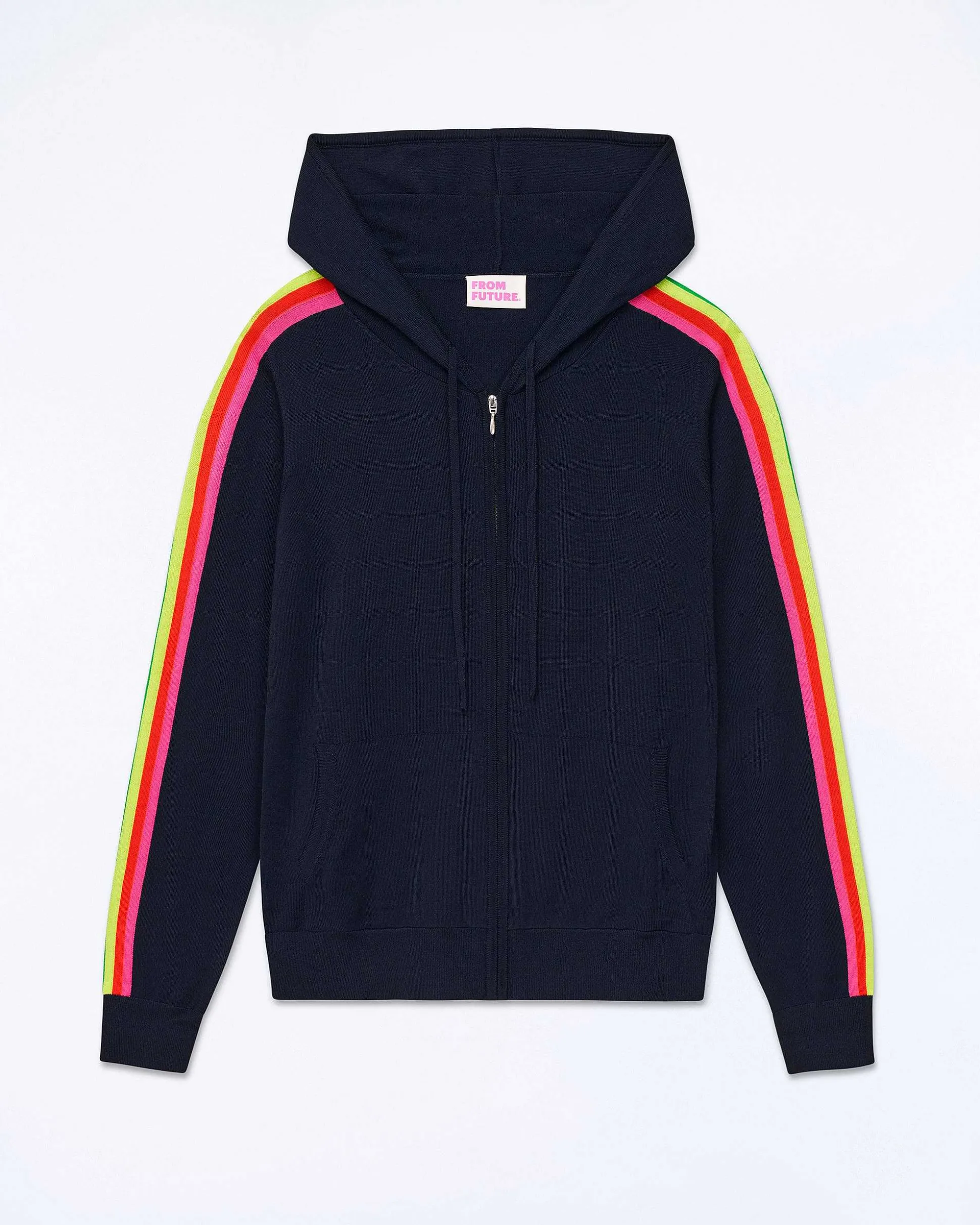 Pull Hoodie Zippe Bande Multicolore