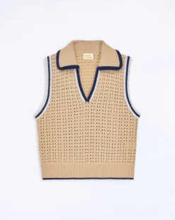 Pull Sans Manche Tricot Ajoure