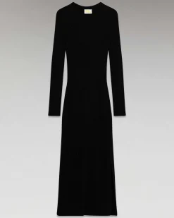 Robe Longue Manche Longue A Cotes Fendue