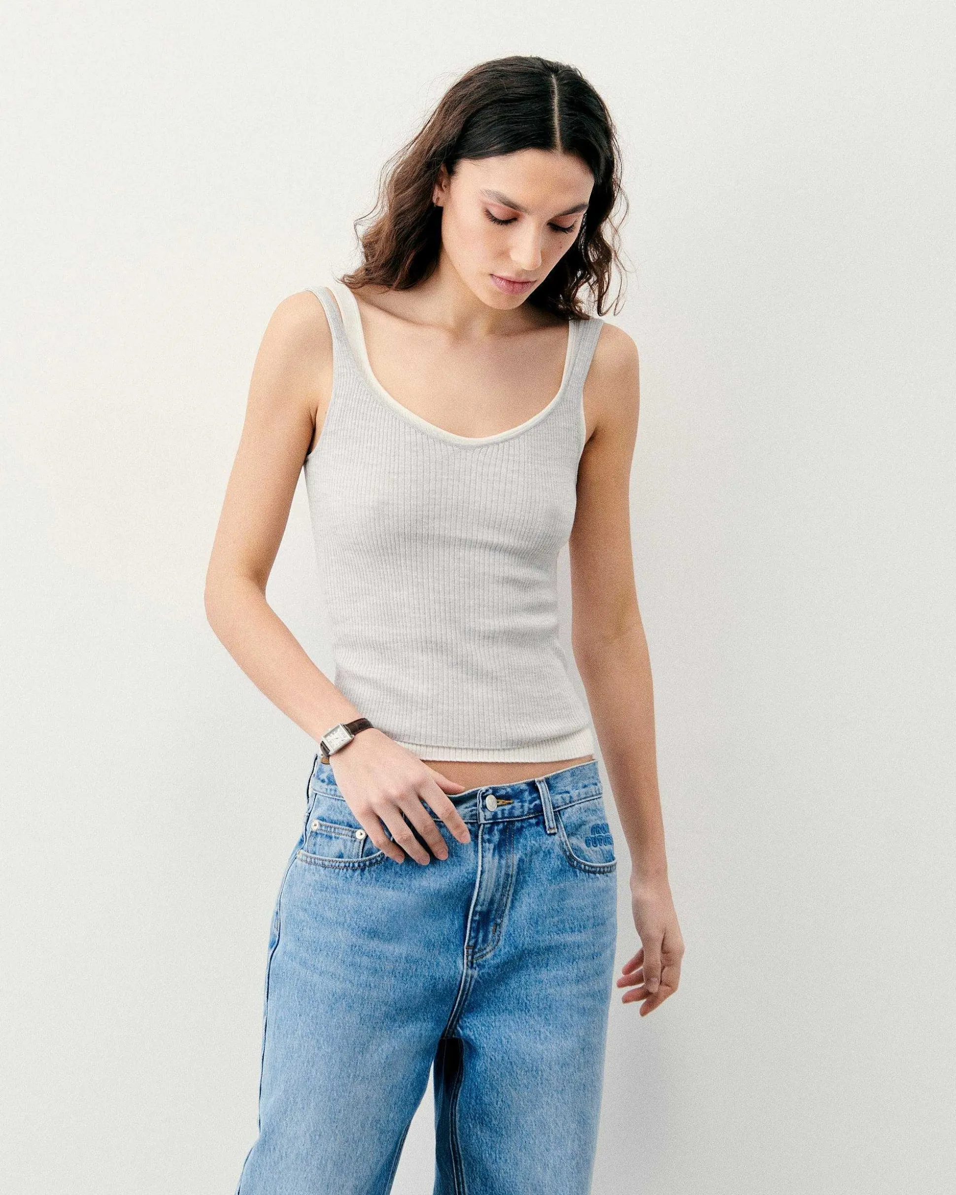 Top Debardeur A Cotes Uni