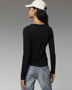 T-Shirt Col V Basique Manches Longues