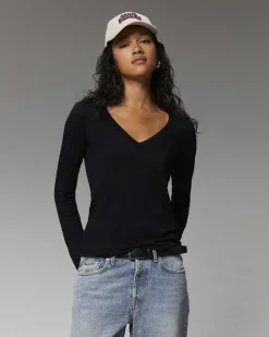 T-Shirt Col V Manches Longues Basique