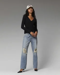 T-Shirt Col V Manches Longues Basique